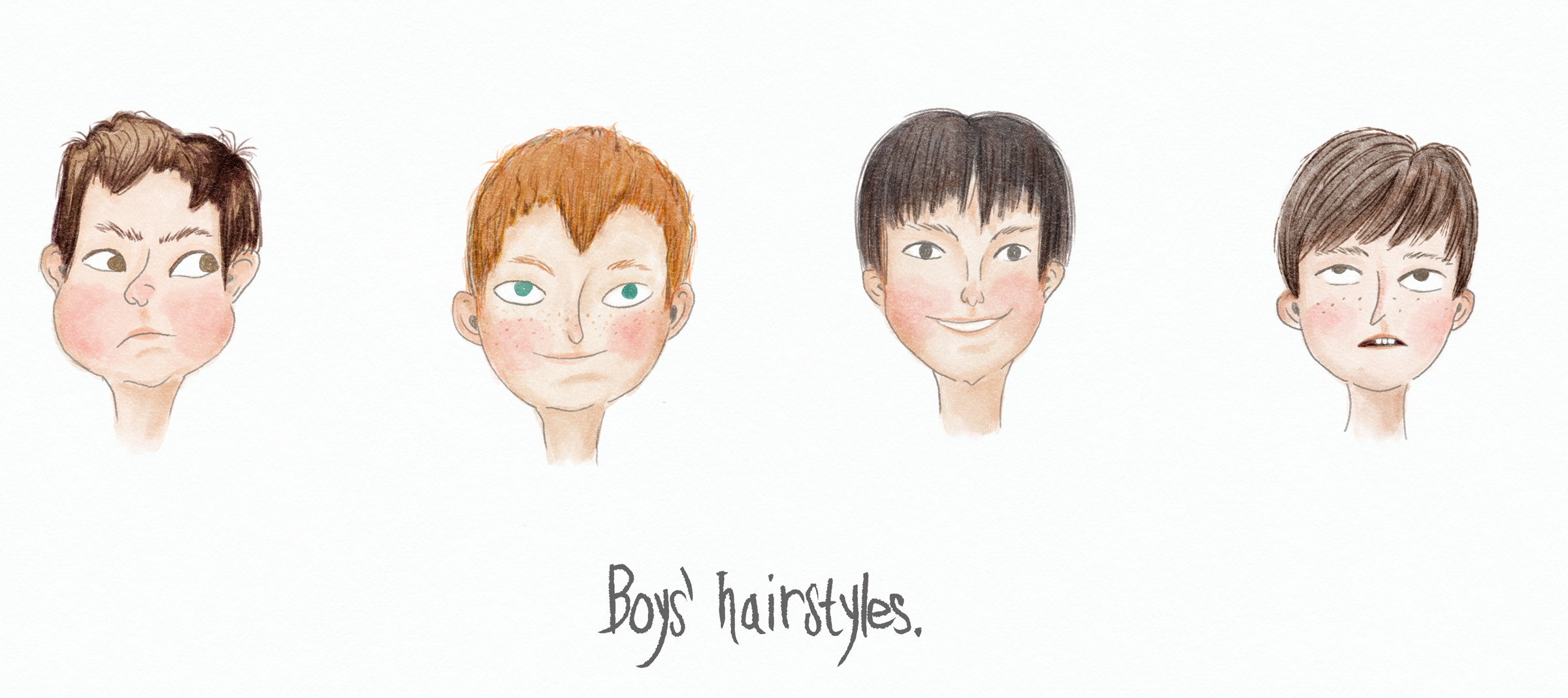 Boys’ hairstyles: four heads with different haircuts