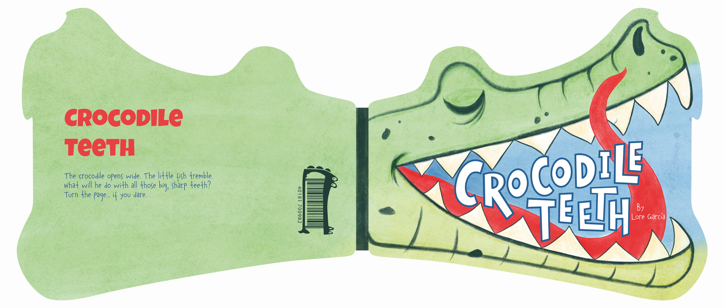 Crocodile Teeth — cover and back cover of the die-cut book