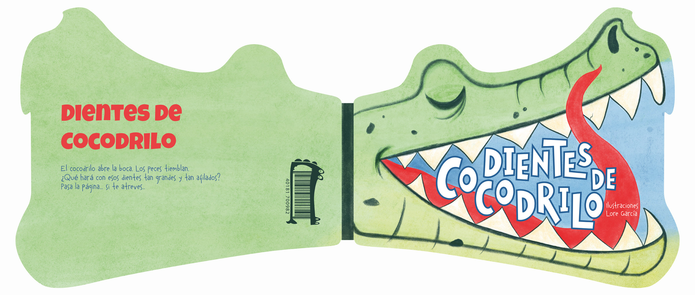 Crocodile Teeth — cover and back cover of the die-cut book