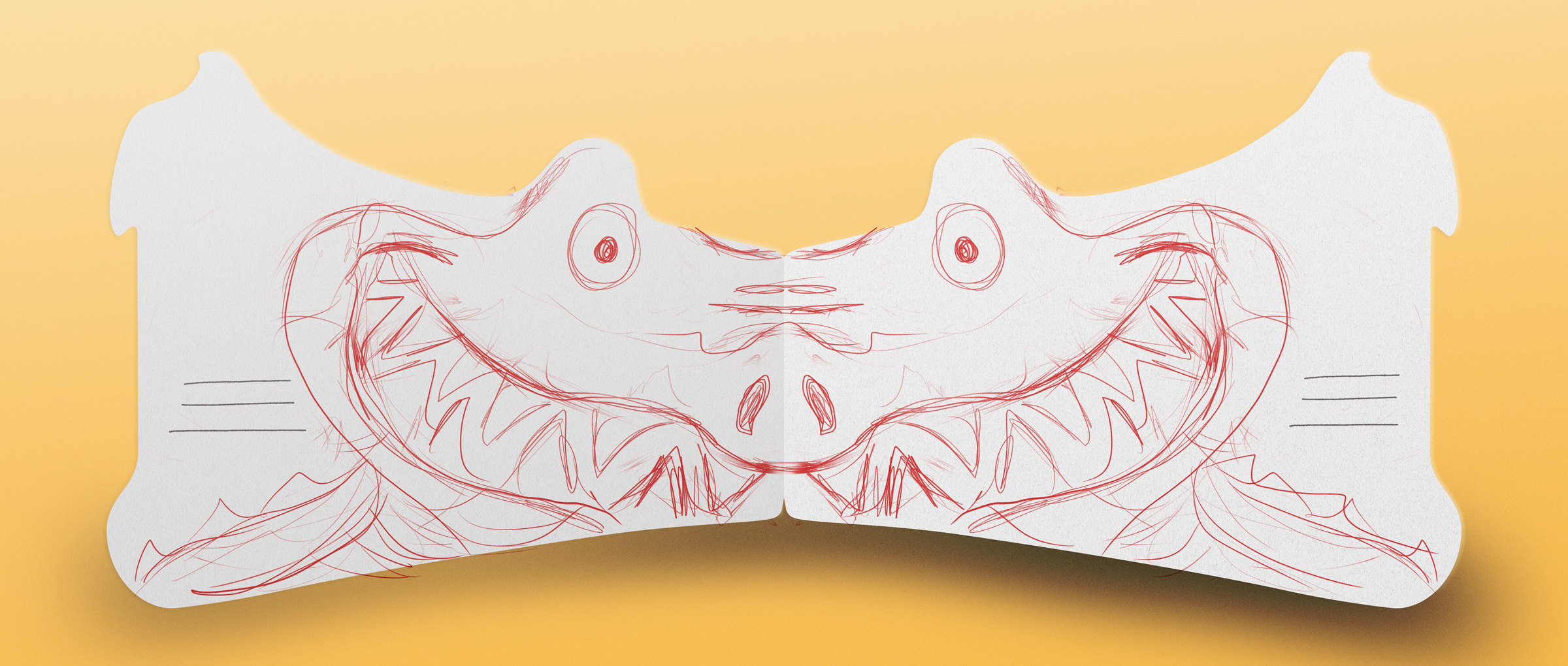 Process sketch: the crocodile’s smiling face