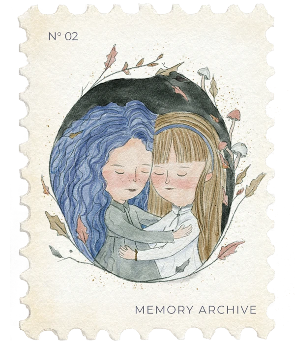 Stamp Nº 02: two girls hugging