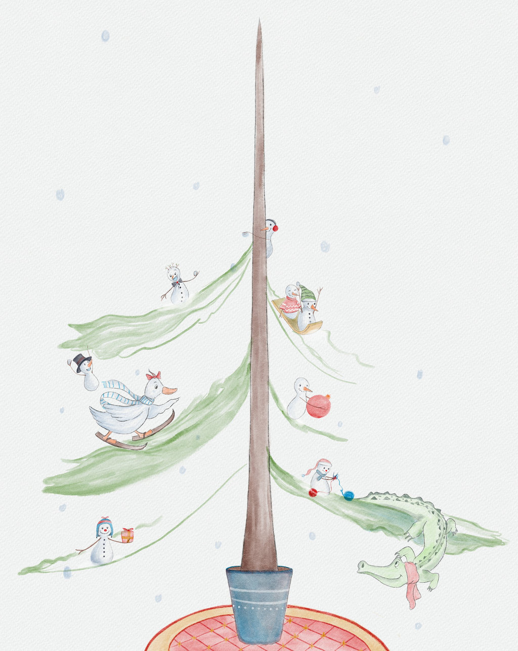 Page 3: more branches, with snowmen, the goose, the crocodile and other animals